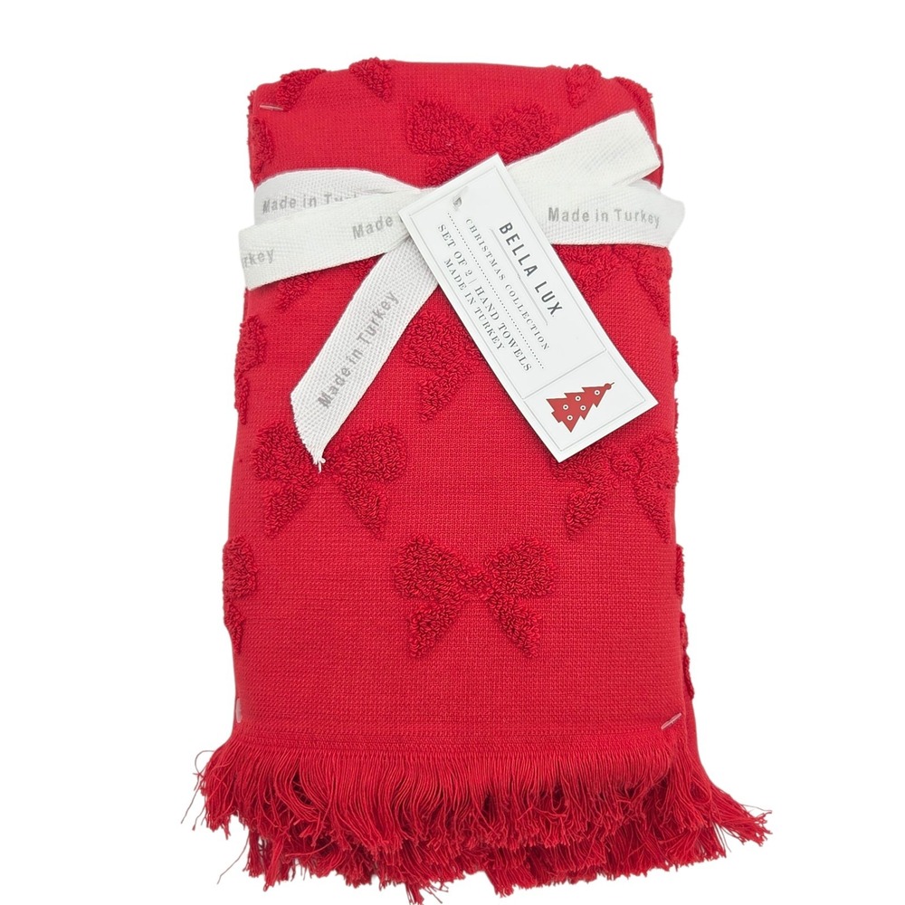 Bella Lux Christmas Collection Red Bows Embossed Turkish Cotton Towel Set Of 4pc - Picture 7 of 10